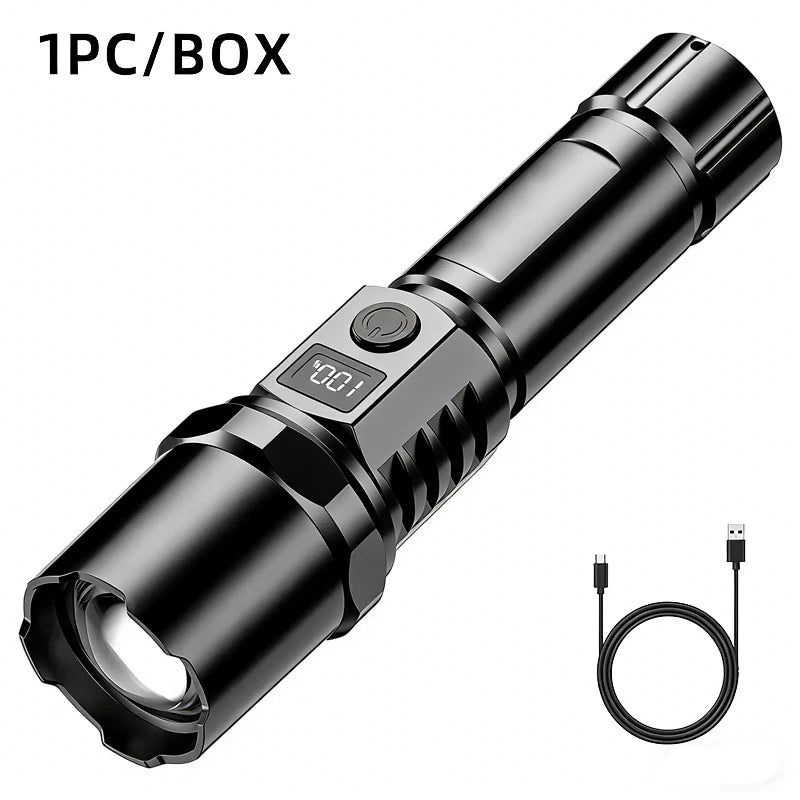USB Rechargeable LED Flashlight – Tactical Zoom, 350+ Lumens