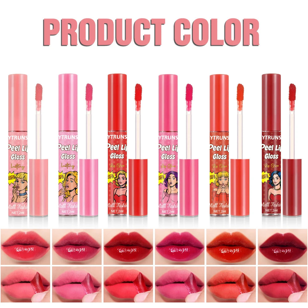 YTRUNS 6-Color Liquid Lip Gloss Set – Waterproof Peel-Off Tint