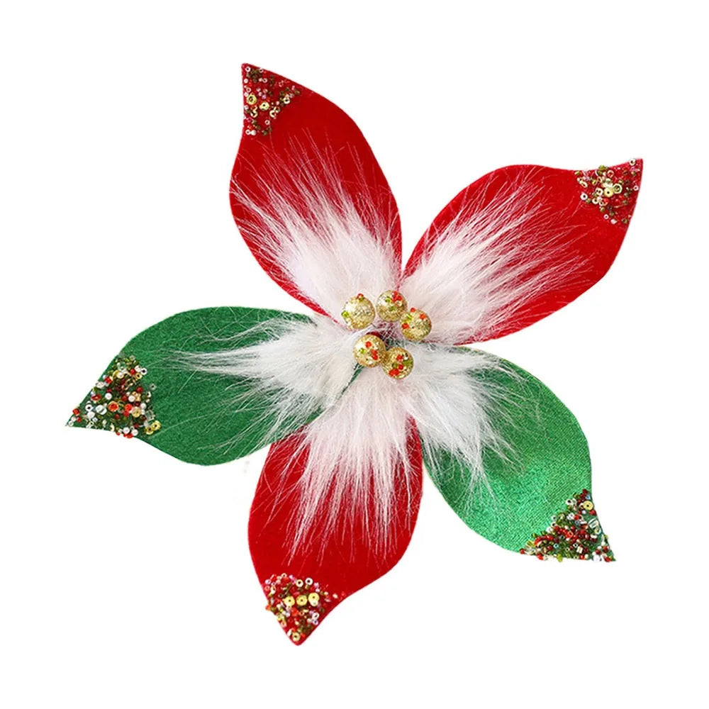Glitter Christmas Flower Ornament – Soft Cloth Décor 32cm