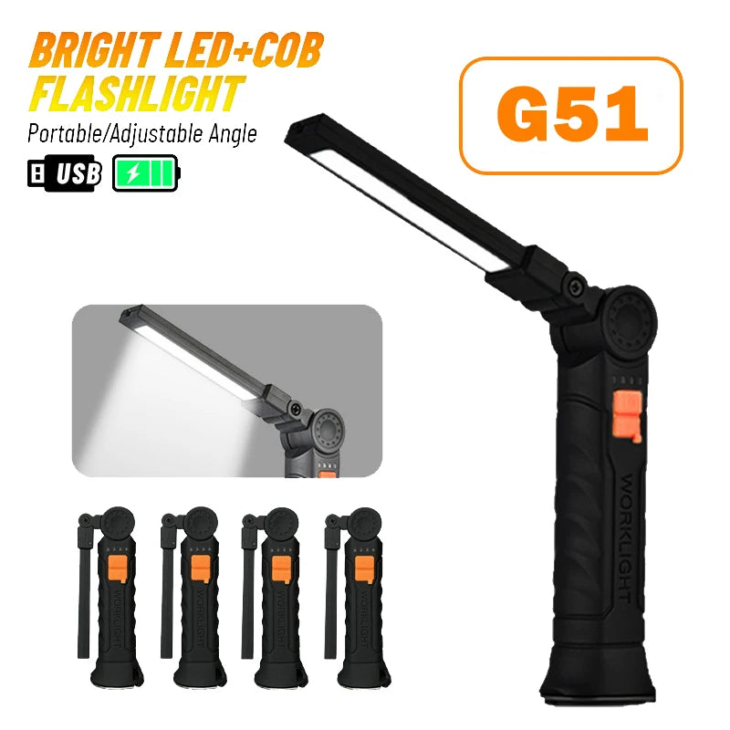 USB Rechargeable COB LED Work Light – 360° Magnetic Flashlight