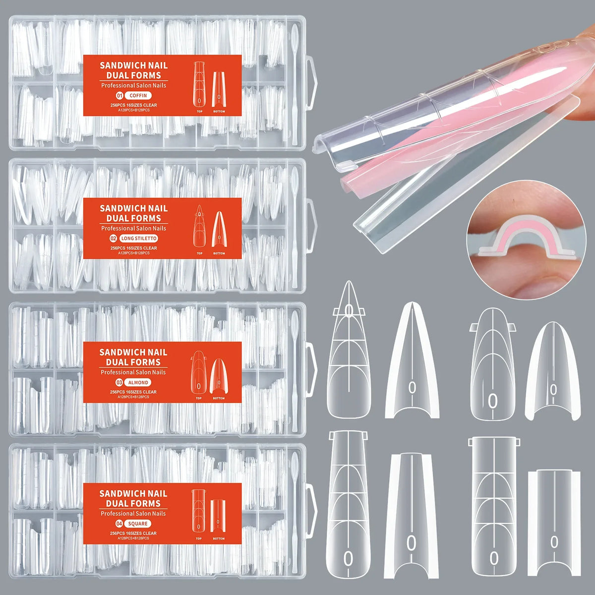 256-Piece Dual Nail Extension Forms – Full Cover Gel Tips