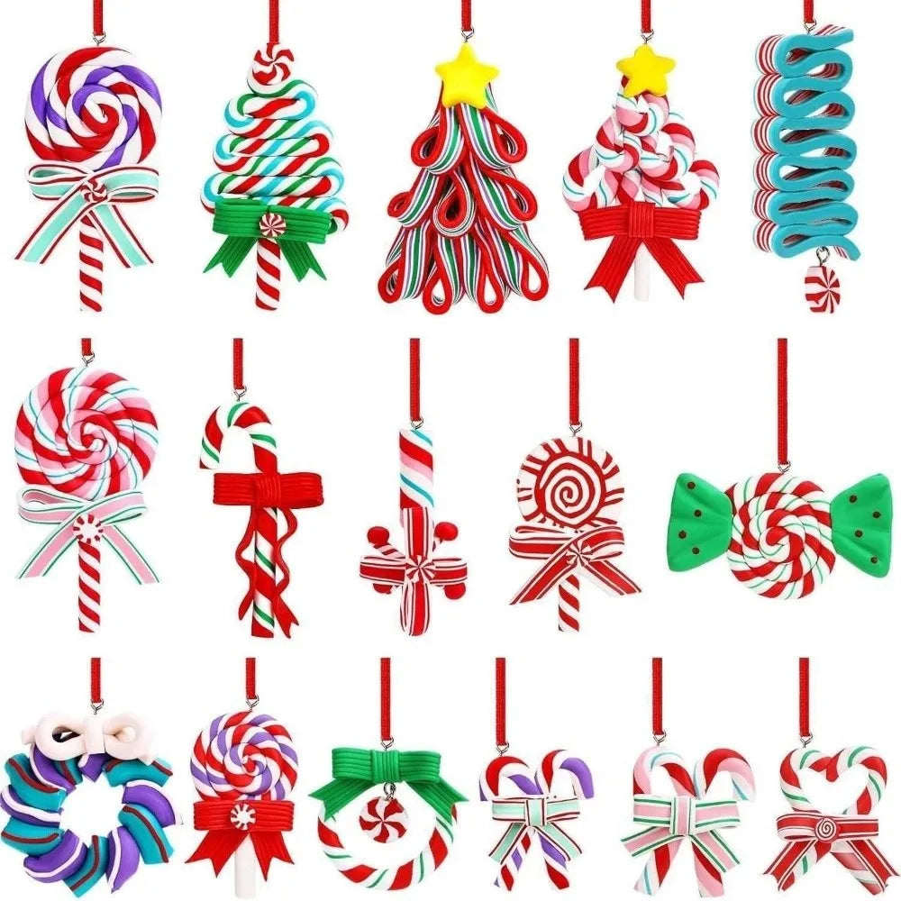 Wooden Christmas Lollipop Ornaments – 12/16 Pc Handmade Set