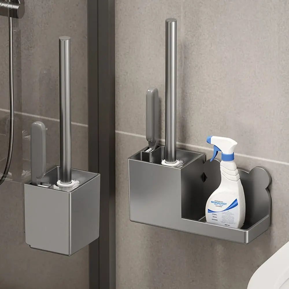 Wall-Mounted Toilet Brush Holder with Storage Rack – No Drill