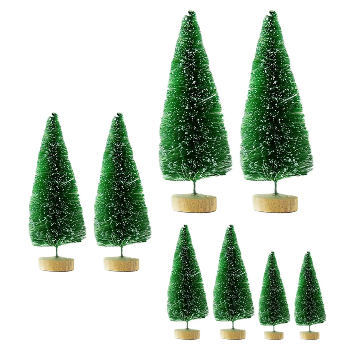 Miniature Pine Tree Set – 8 Bottle Brush Trees with Wooden Bases