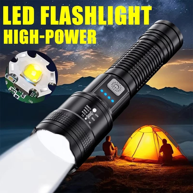 Zoomable LED Flashlight – 1200mAh USB-C Rechargeable Torch