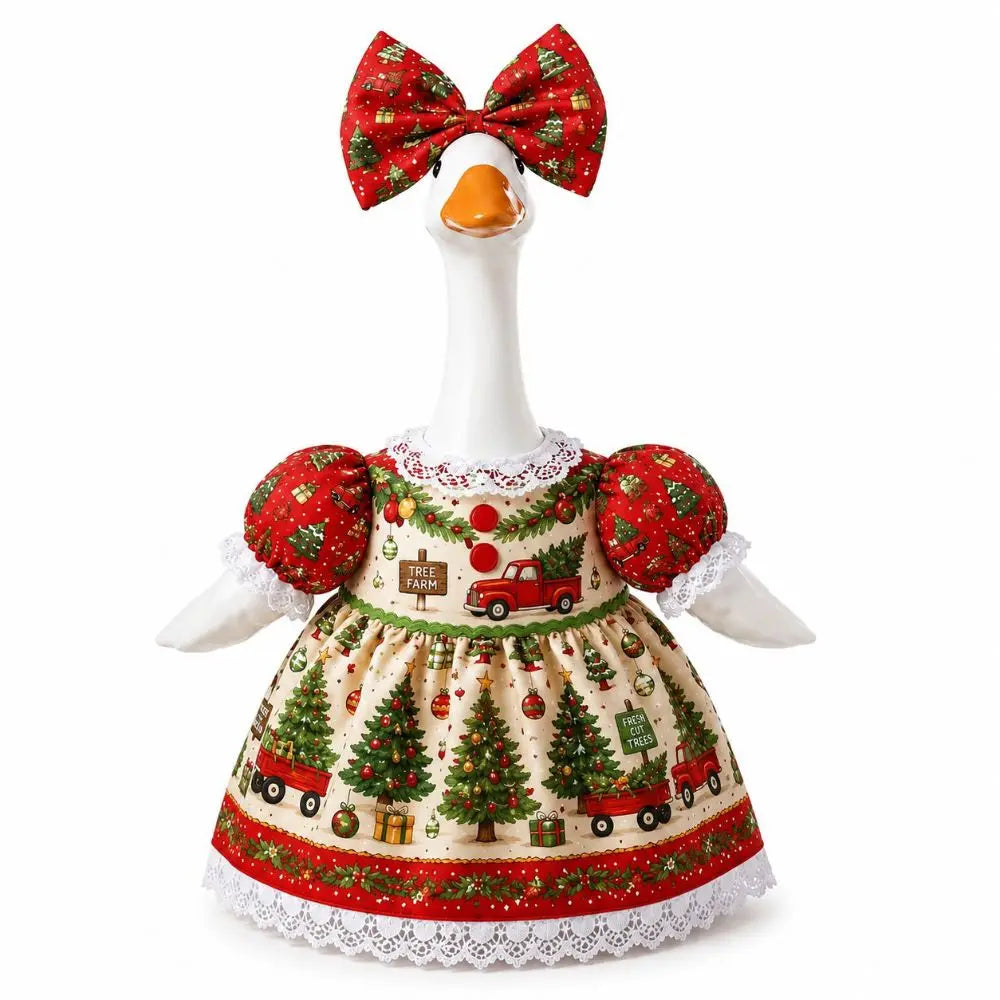Red Truck Lace Dress Goose Costume – 23-Inch Holiday Outfit