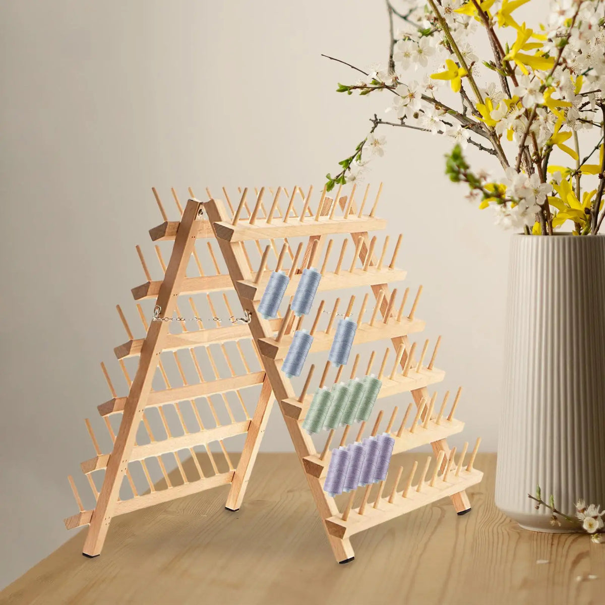Wooden Foldable 120-Spool Thread Rack & Embroidery Organizer