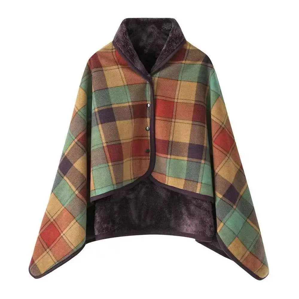Wearable Plaid Blanket Shawl Wrap with Buttons | Fleece Throw