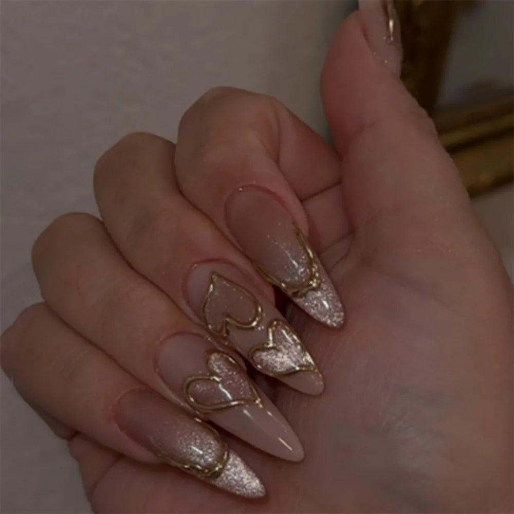 30-Pc Almond Stiletto Press-On Nails – Cat Eye Rhinestone