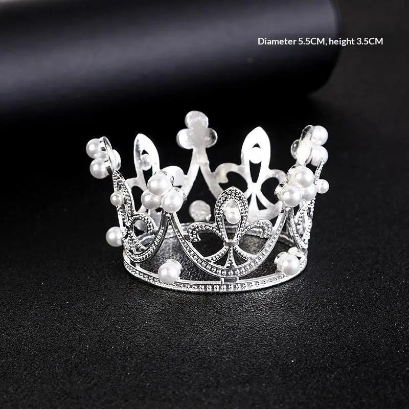 Pearl Crown Cake Topper – Gold Princess Tiara Party Decor