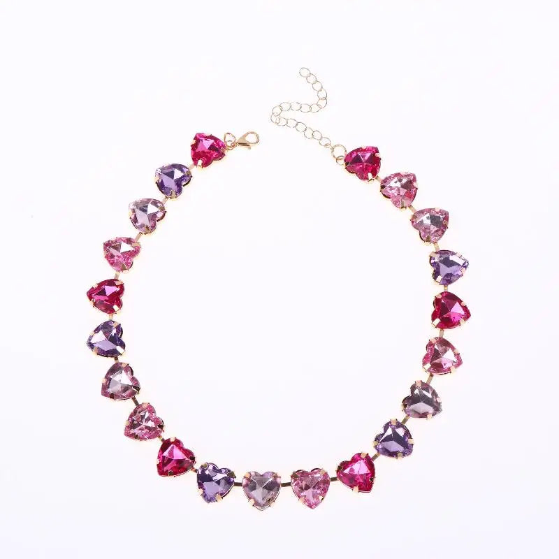 Vintage Rhinestone Crystal Choker Necklace – Colorful Heart