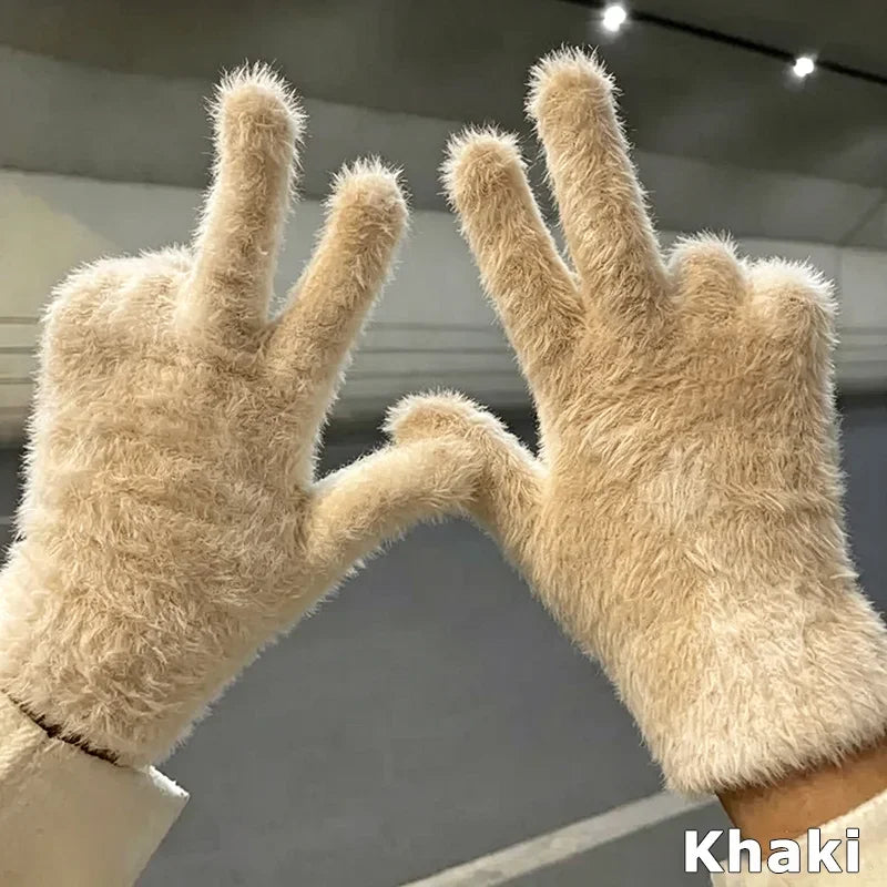 Women's Plush Faux Mink Winter Gloves – Unisex Outdoor Warmth