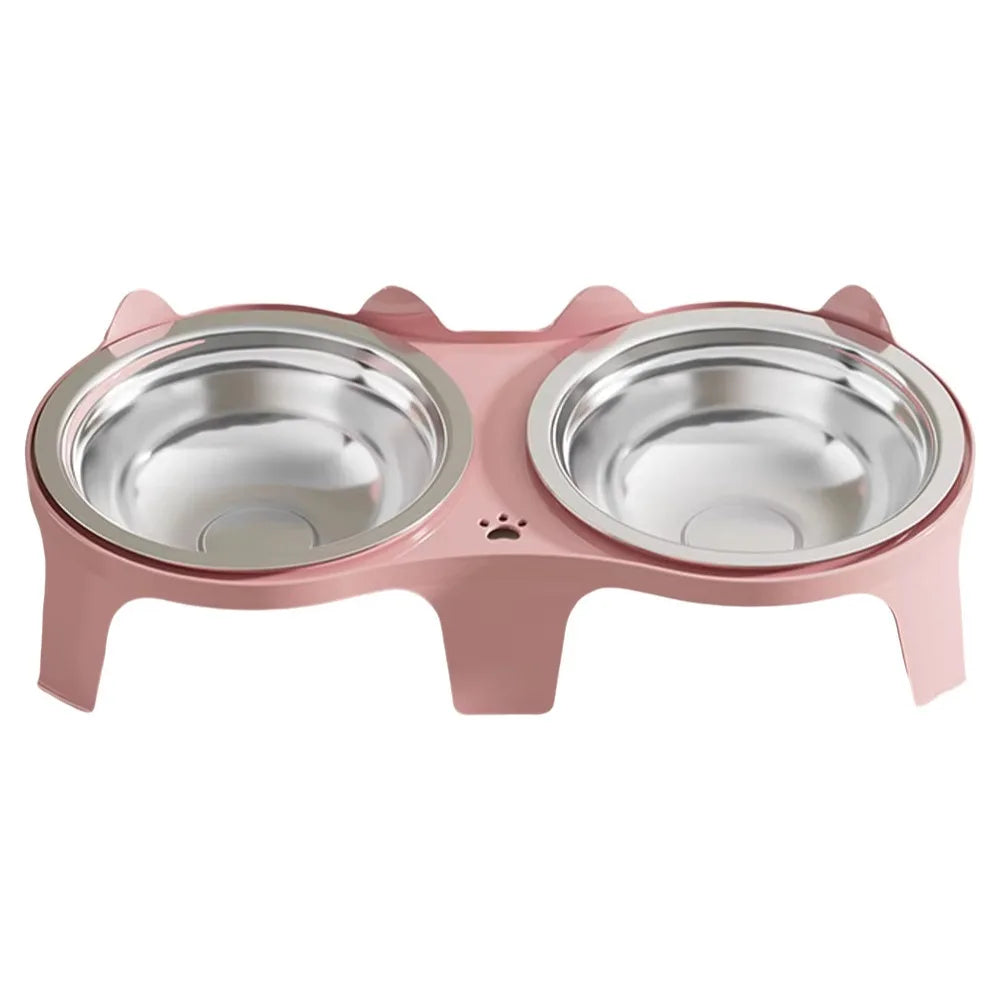 Raised Double Cat Bowl Set – Stainless Steel & Plastic Stand
