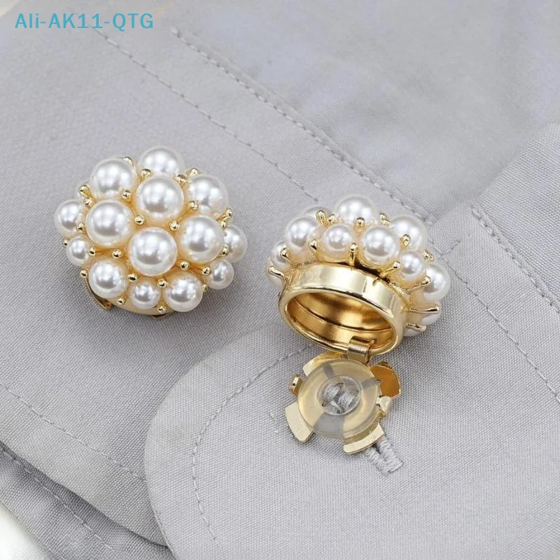 Pearl Button Cover Cufflink – Elegant Sleeve Clip for Women