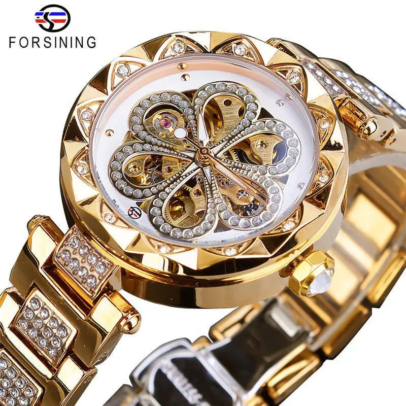Women's Automatic Mechanical Watch – Hollow Dial Steel Band