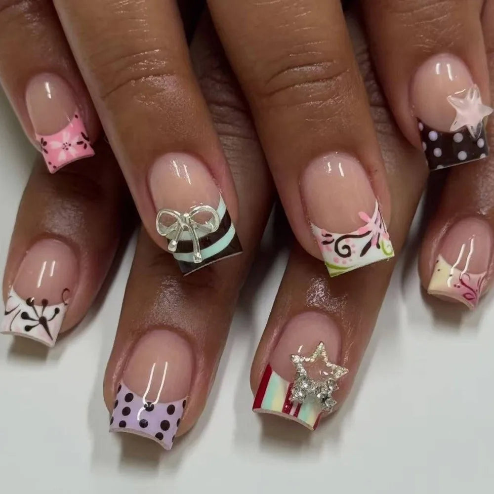 24-Pack Y2K Star Press-On Nails – Colorful Full Cover Tips