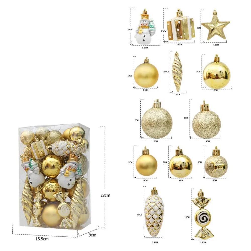 Mixed Shapes Christmas Tree Ornament Set – Colorful Plastic Baubles
