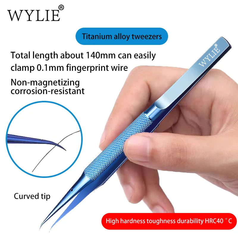 WYLIE Titanium Tweezers – Anti-Magnetic Sharp Tip Phone Repair
