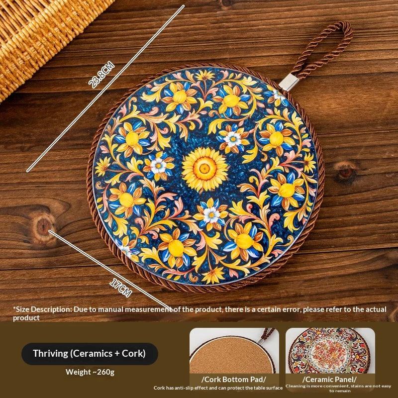 Vintage Ceramic Trivet Mat – Heat Resistant Non-Slip Table Pad