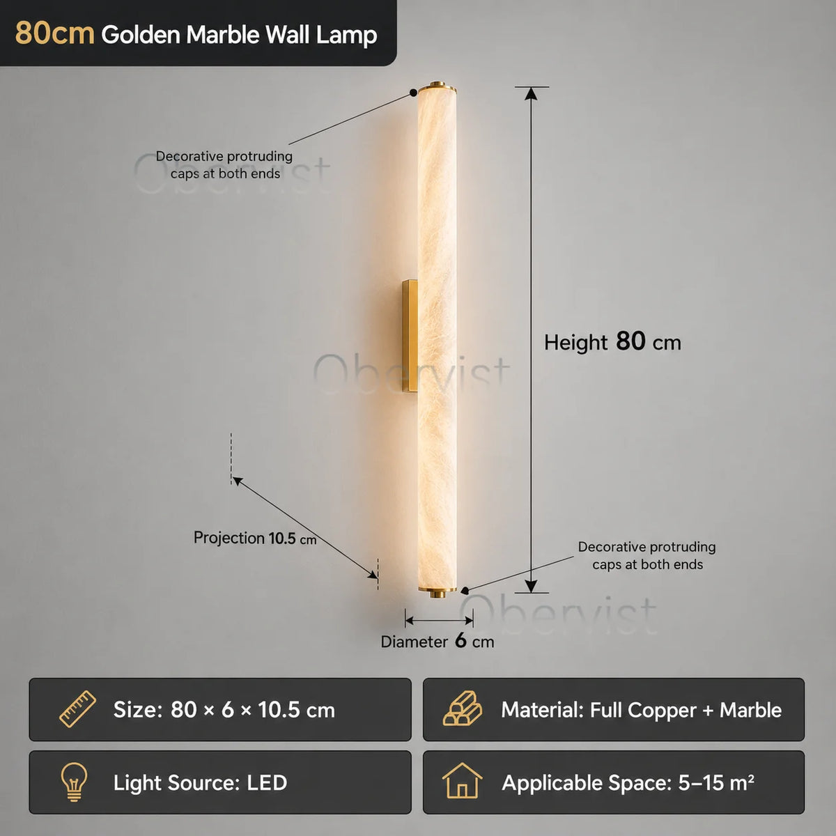 Snowflake Marble LED Wall Sconce | Copper Accent Light