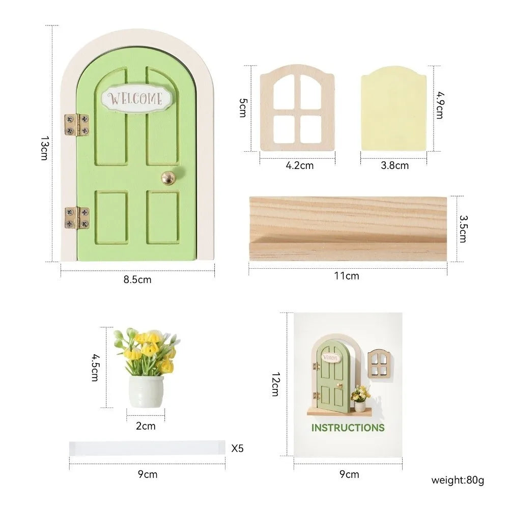 Wooden Fairy Elf Door Set – Mini Dollhouse Wall Décor Ornament