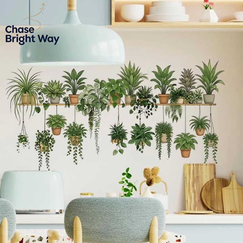 Potted Green Plant Wall Decal – Waterproof Self-Adhesive Sticker