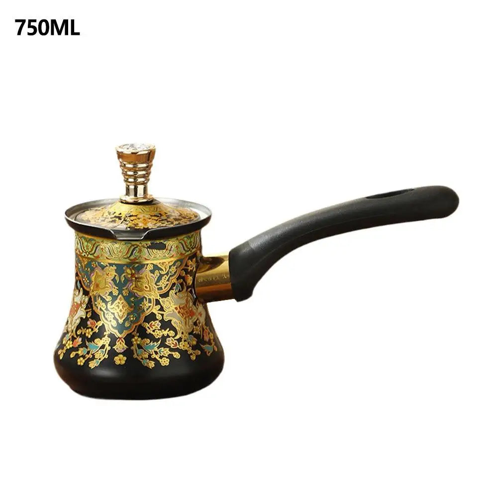 Stainless Steel Turkish Coffee Pot | 350/550/750ml Gold Floral