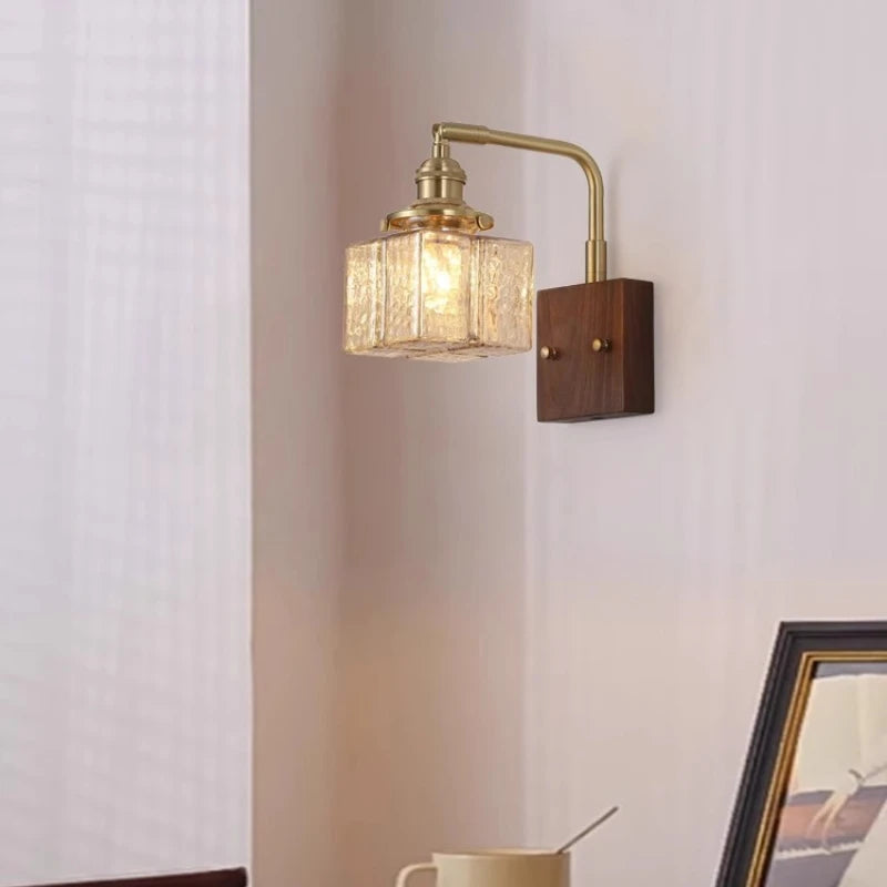 Vintage Brass Frosted Glass Wall Lamp – Nordic Bedside Sconce