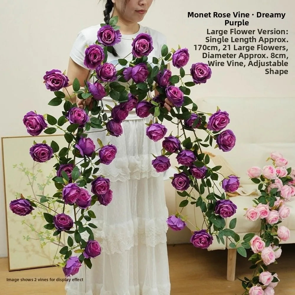 Silk Artificial Rose Vine 1.7m 21 Heads – 8 Colors Wall Décor