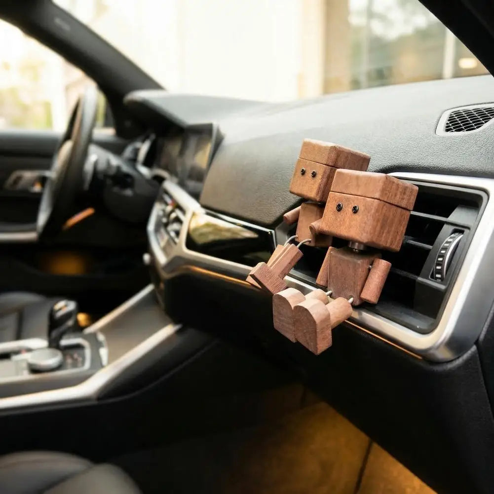 Wobbly Wooden Robot Car Vent Air Freshener & Dashboard Ornament