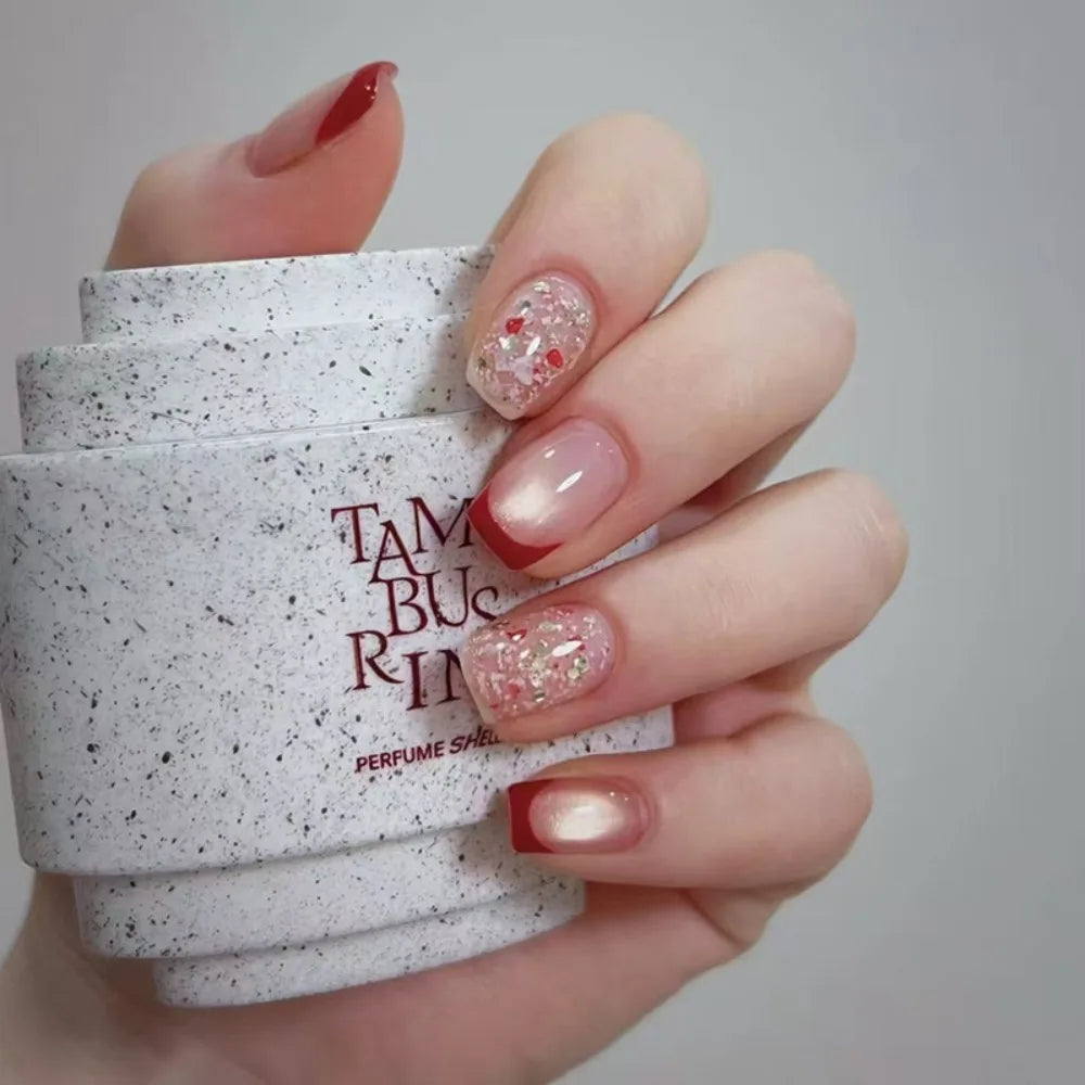 30-Pack Short Ballerina False Nails – French Cat Eye DIY Tips