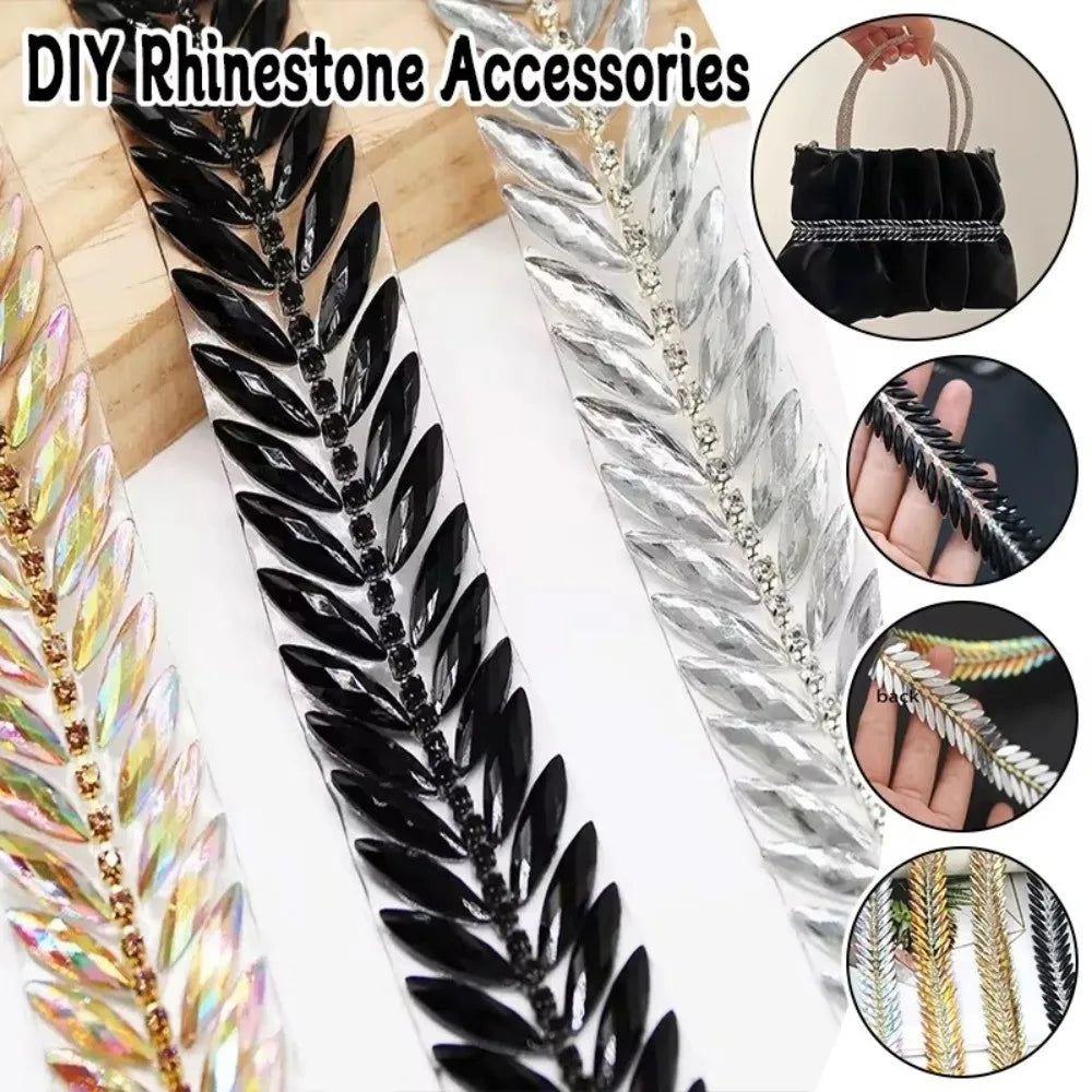 Iron-On Rhinestone Ribbon Trim – 1 Yard DIY Crystal Decor