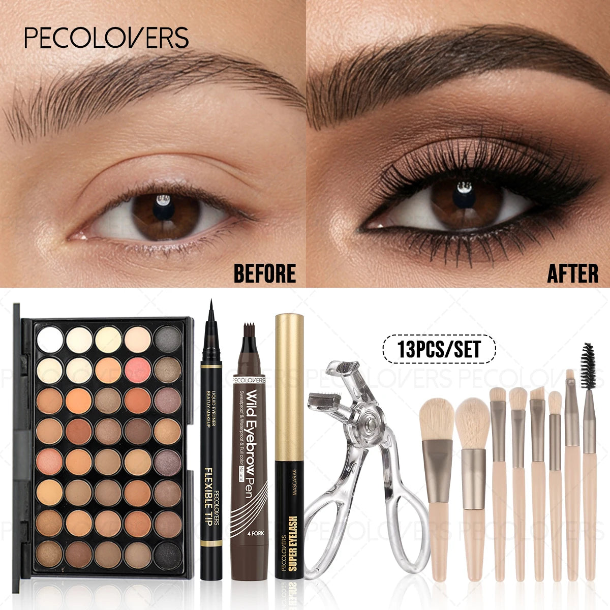 SAMMY 13-Piece Eye Makeup Kit – Palette, Liner & Brushes