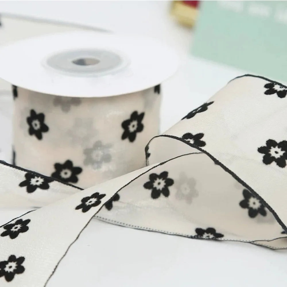 10 Yards Flocked Organza Ribbon – Sheer Polka Dot 1.5" Wide