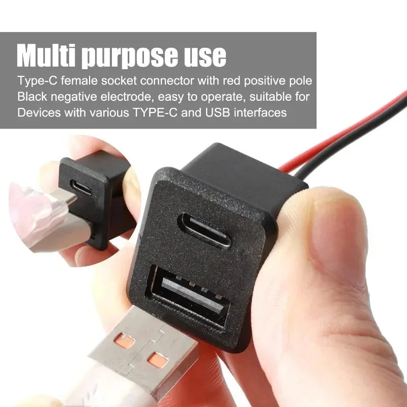 Dual USB Type-C Car Charger Socket 12V/24V Fast Charging Port