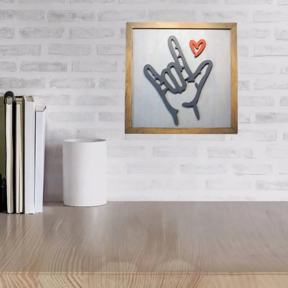 Rustic "I Love You" Sign Language Wooden Wall Frame – 25cm