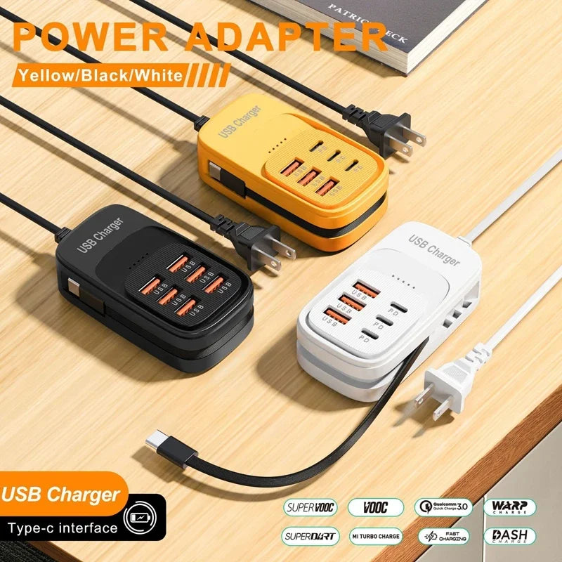 6-in-1 Desktop Charging Station | 3 PD USB-C & 3 USB-A Fast