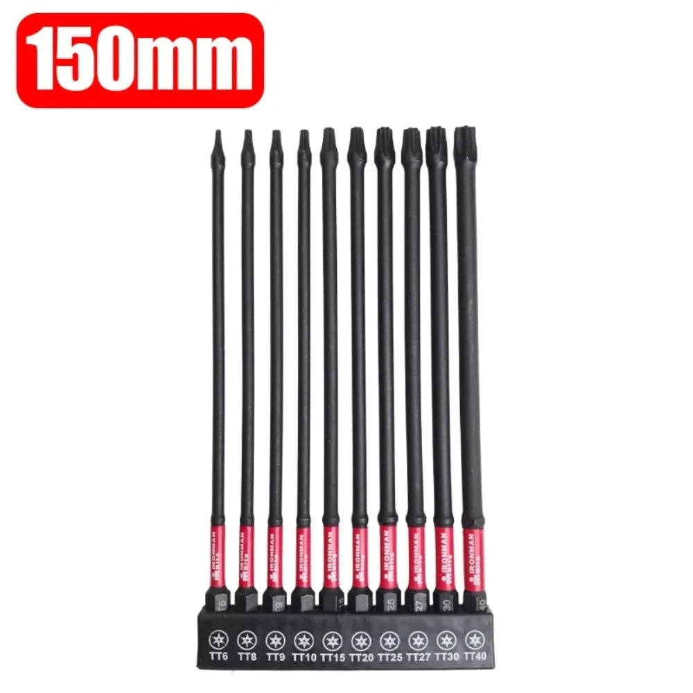S2 Steel Magnetic Impact Screwdriver Bits Set – Torx 25–150mm