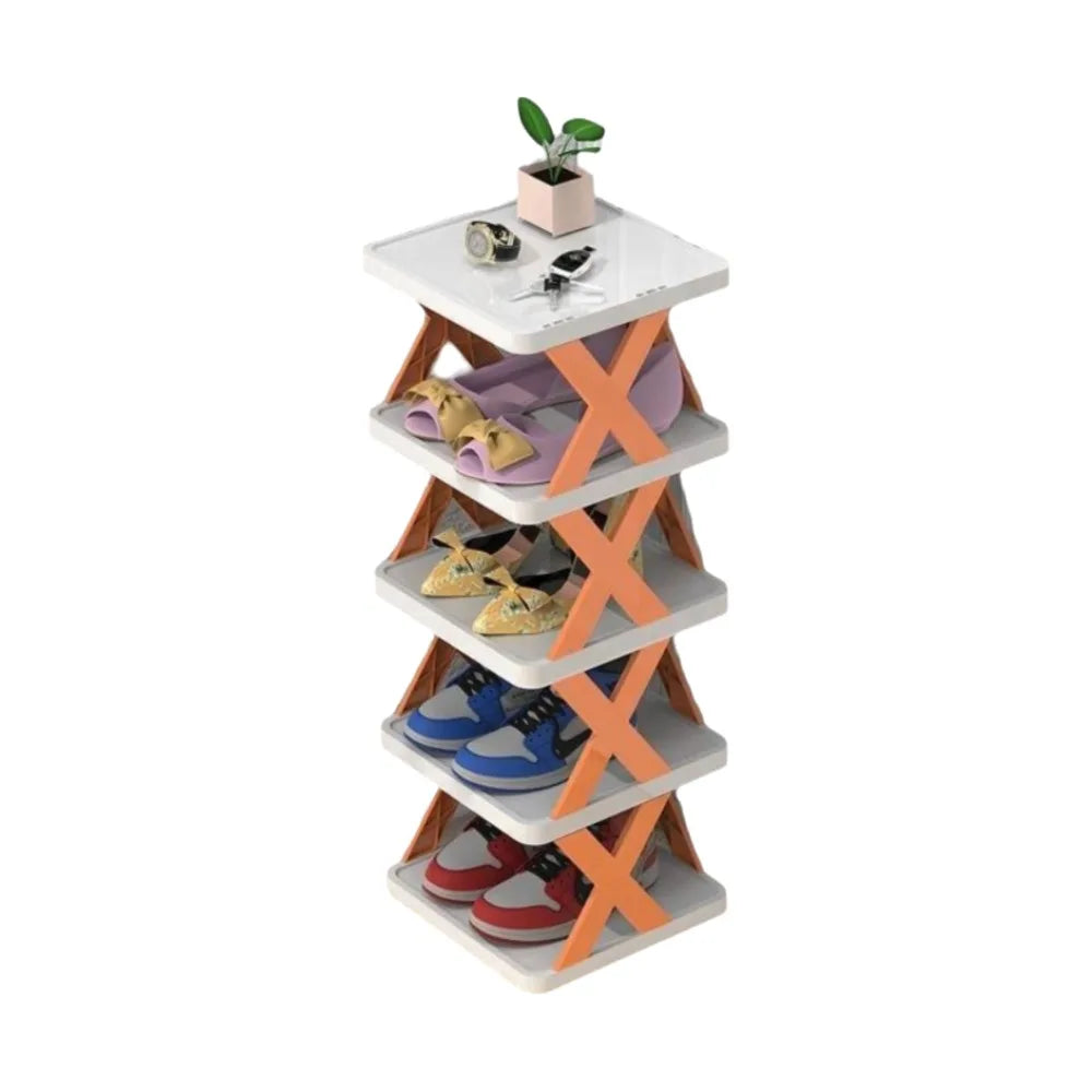 Folding X-Shape Shoe Rack – Detachable Plastic Shoe Organizer