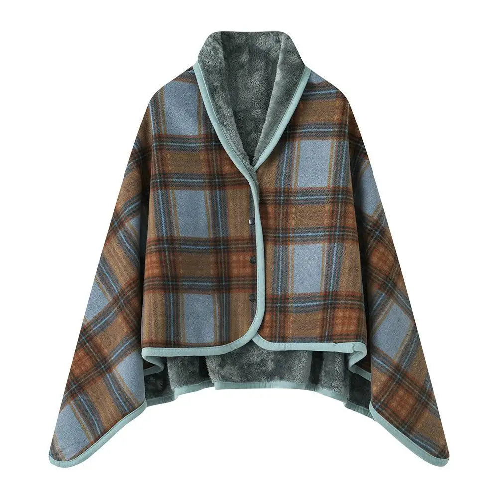 Wearable Plaid Blanket Shawl Wrap with Buttons | Fleece Throw
