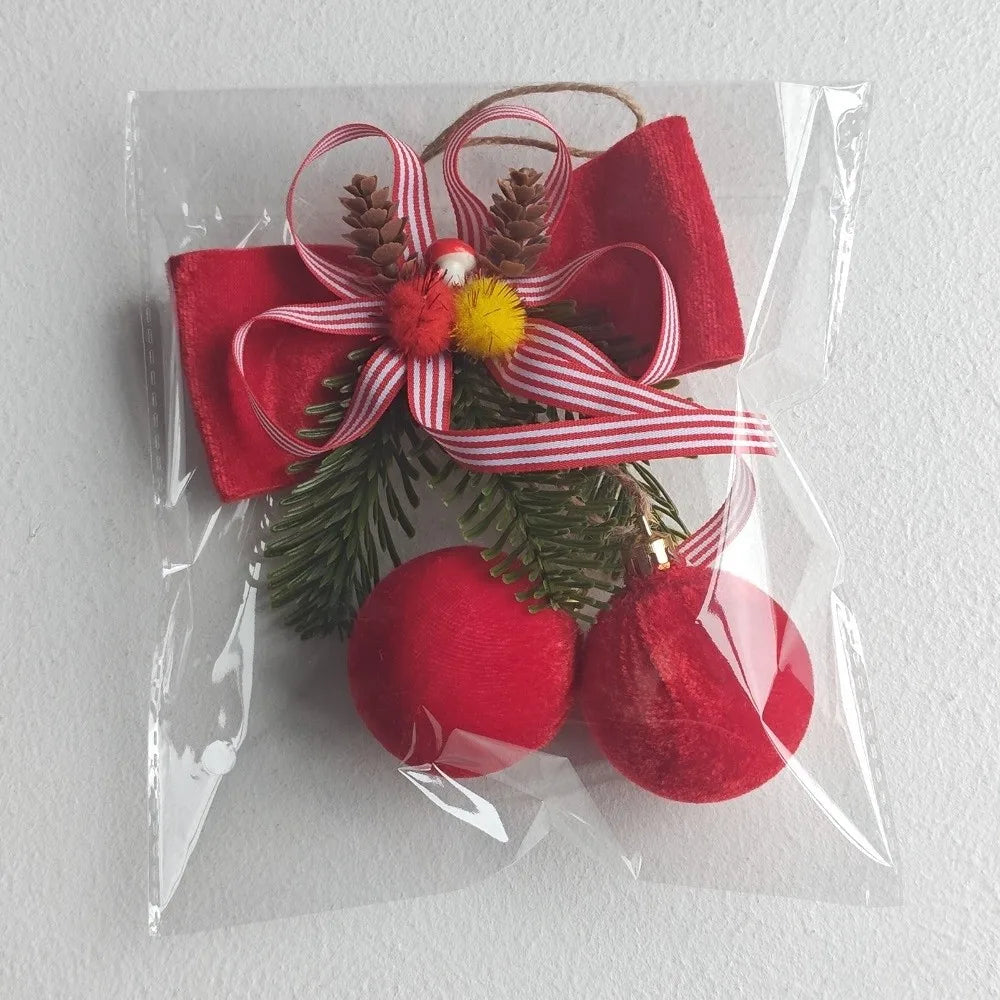 Velvet Christmas Bow Ornament – Wine Red Pine Needle Accent