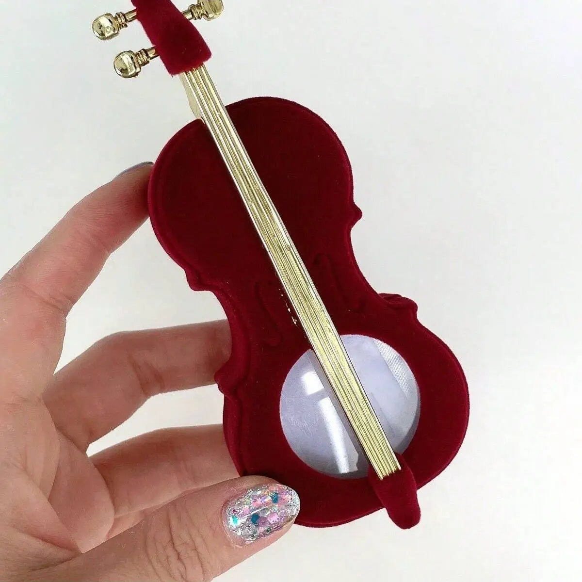 Violin Design Jewelry Box – Velvet Ring & Necklace Organizer