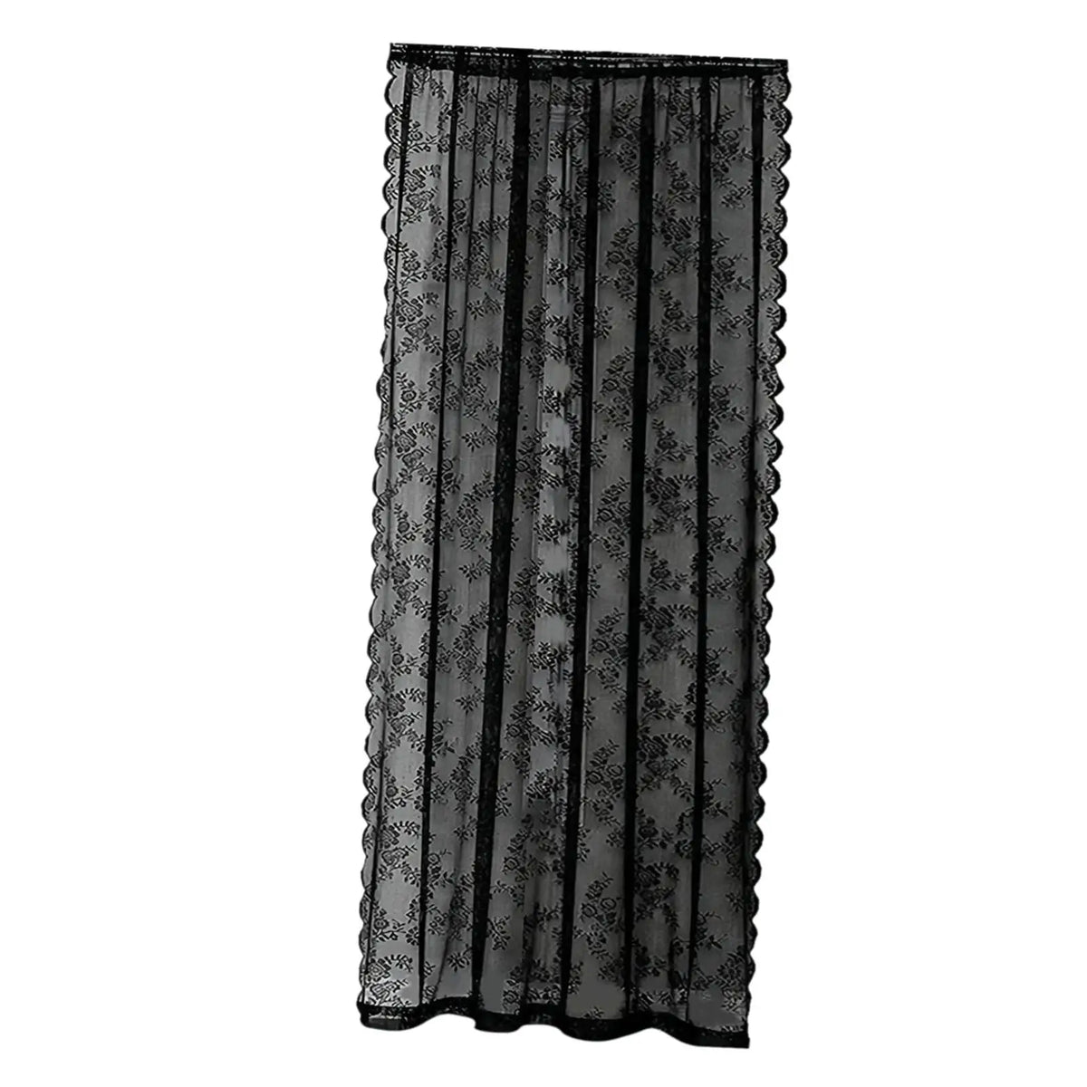 Black Floral Lace Voile Sheer Curtain – Rod Pocket Tulle Panel