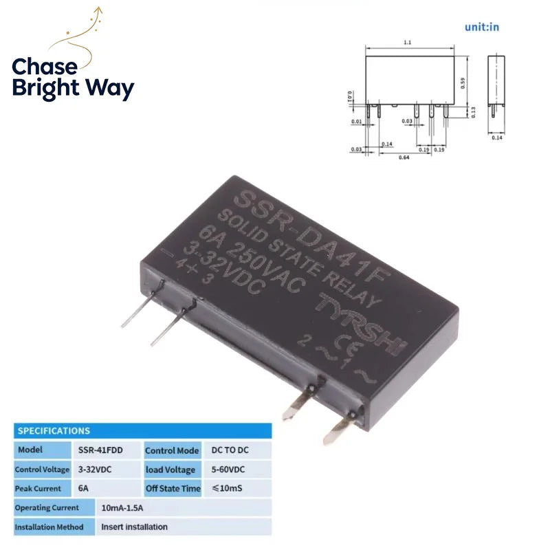 SSR Solid State Relay 3-32VDC 6A DIN Rail DC to DC Module