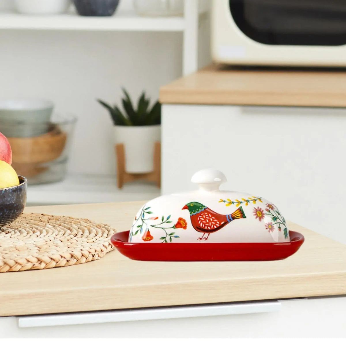 Elegant Porcelain Butter Dish with Lid & Gold Handle