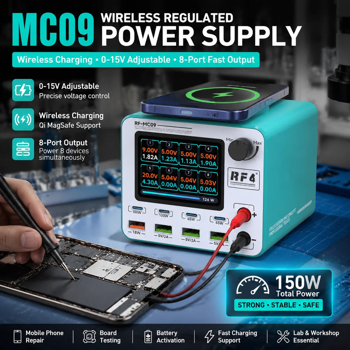 RF4 RF-MC09 150W 8-Port Smart Charging Station | Real-Time