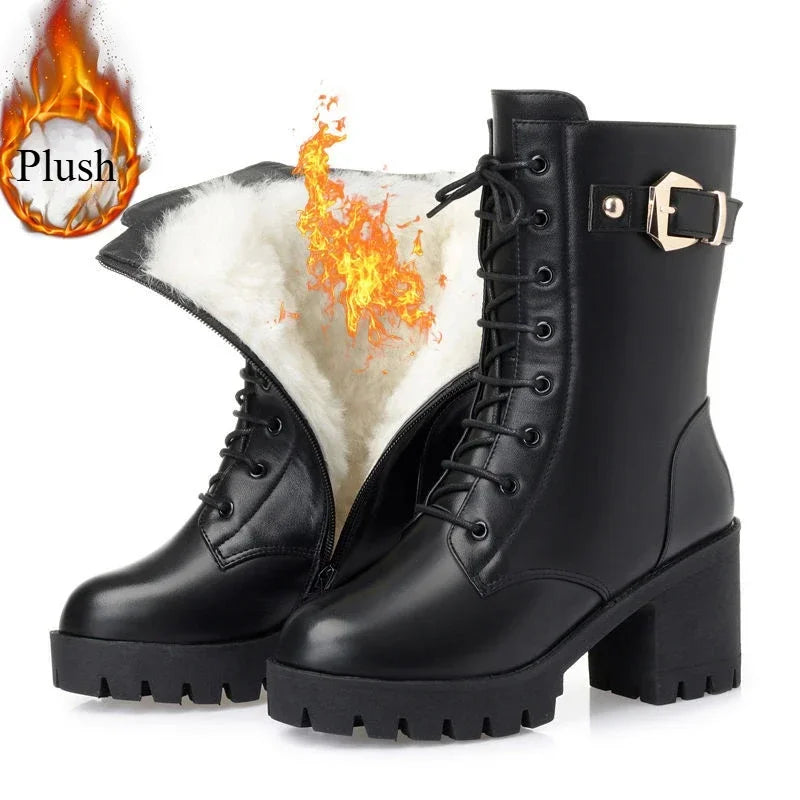 LEDP Women's Platform Mid-Calf Boots | Square Heel Back Zip