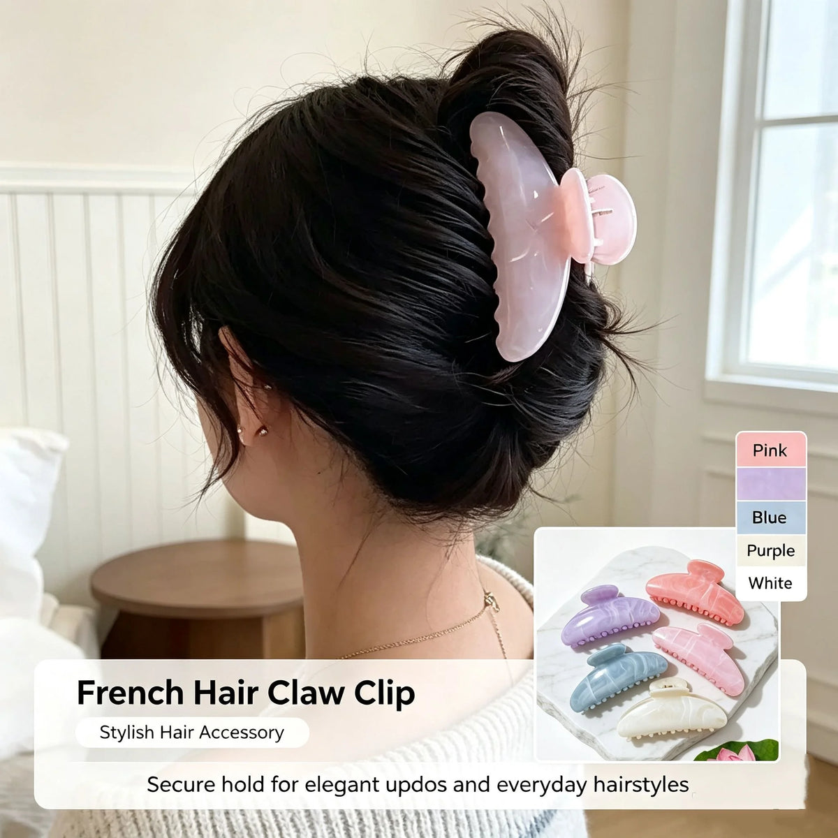 French Vintage Marble Shark Hair Claw Clip for Women