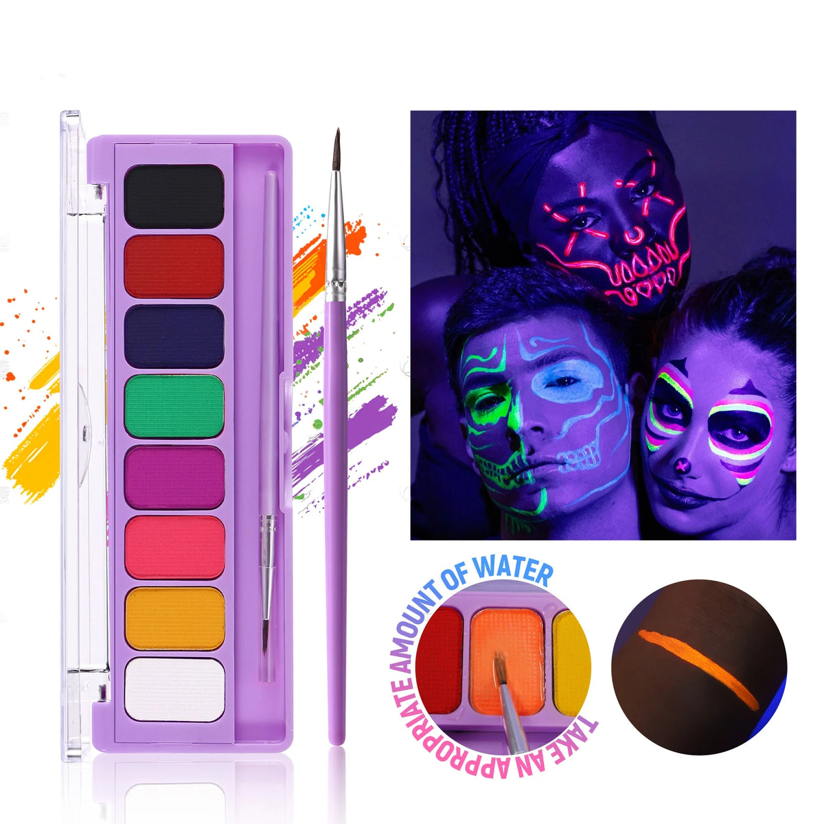 8-Color UV Neon Face & Body Art Paint – Glow Halloween Kit