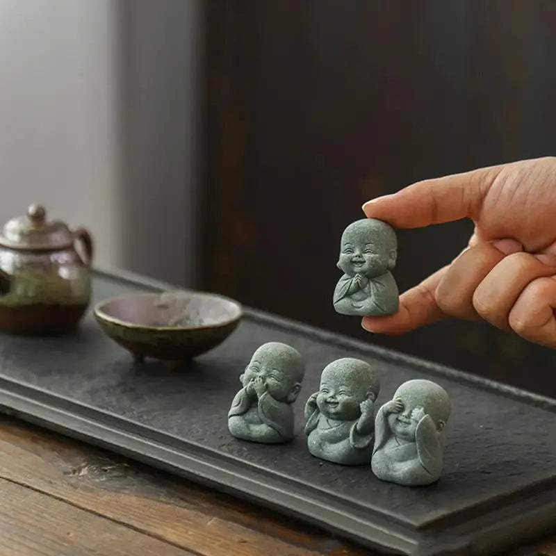 Zen Little Monk Statues – Resin Buddhist Figurines, 1 or 4 Pc